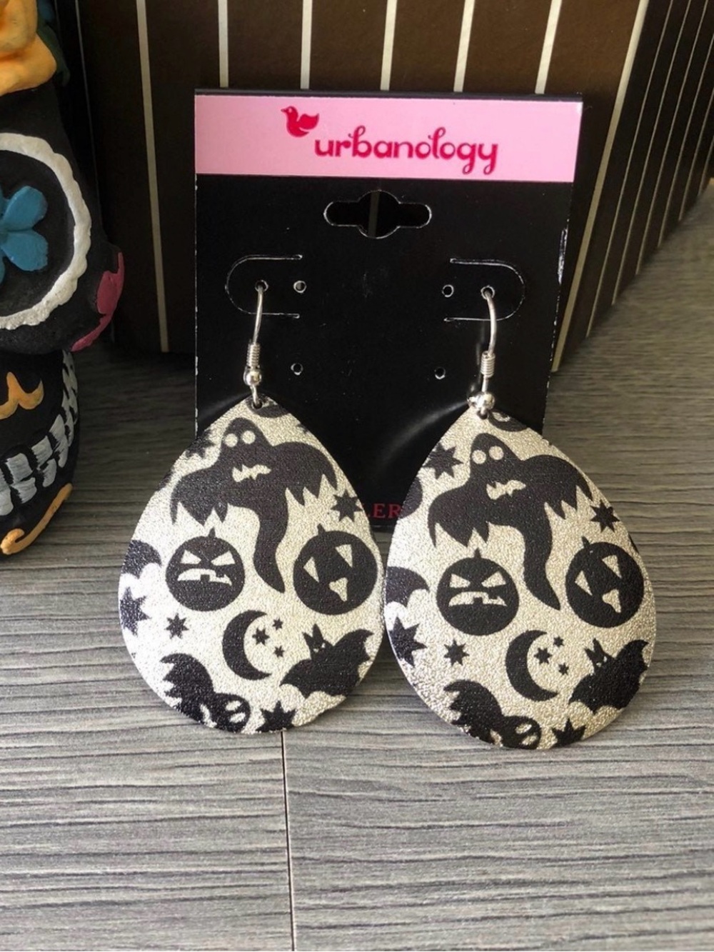 Halloween Ghostly Print Teardrop Earrings